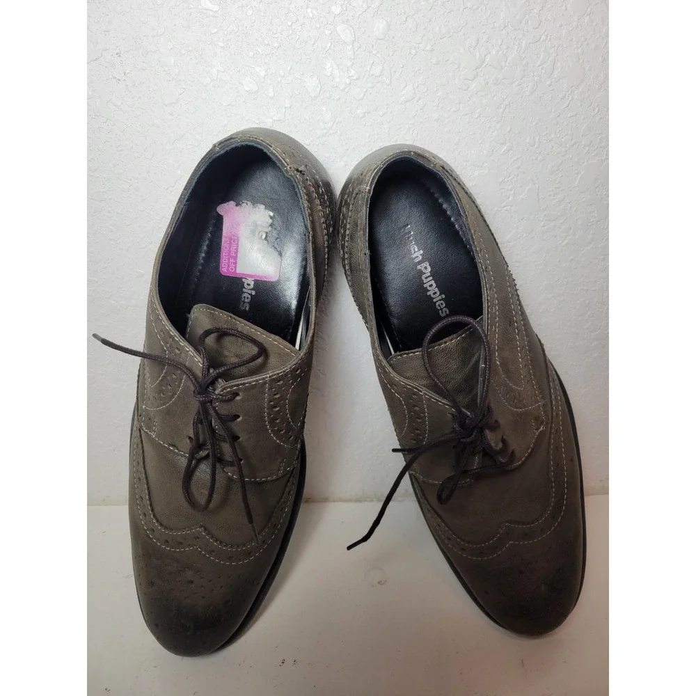 Men's Dark Olive Hush Puppies Leather Size 10 Oxford Style Shoes Business - Read